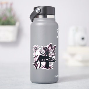 Hübscher Feenpilz und schwarze und rosa Blume Aufkleber