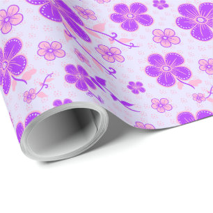 Hübscher floraler Aufdruck lila und rosa auf Laven Geschenkpapier