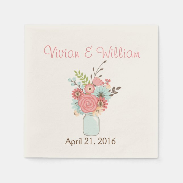 Hübscher floraler Mason Jar Custom Wedkin Napkin Serviette (Vorderseite)