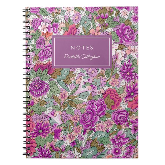 Hübscher floraler Muster Magenta Name Notizblock (Vorderseite)