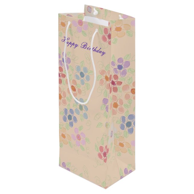 Hübscher Flower Wine Bag Geschenktüte Für Weinflaschen (Rückseite Schrägansicht)