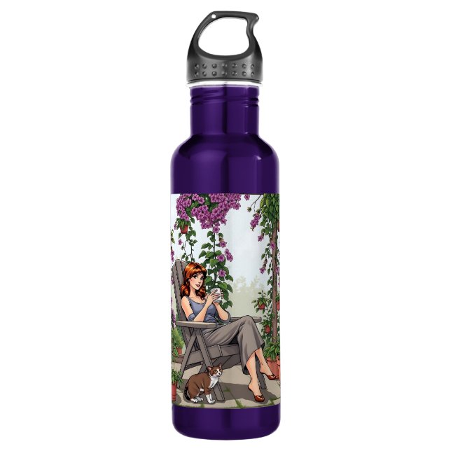 Hübscher Frauenkaffee, Ihr Hund und Pflanze Edelstahlflasche (Vorderseite)