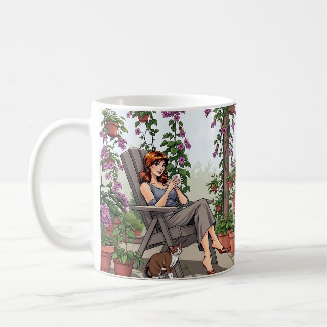 Hübscher Frauenkaffee, Ihr Hund und Pflanze Kaffeetasse (Links)