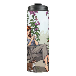 Hübscher Frauenkaffee, Ihr Hund und Pflanze Thermosbecher
