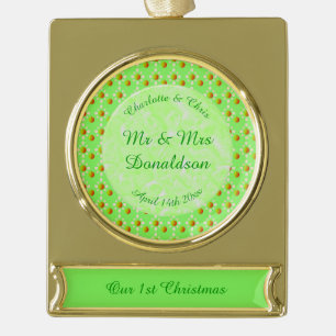 Hübscher Frühling Hochzeit Apfelblüte und Äpfel Banner-Ornament Gold