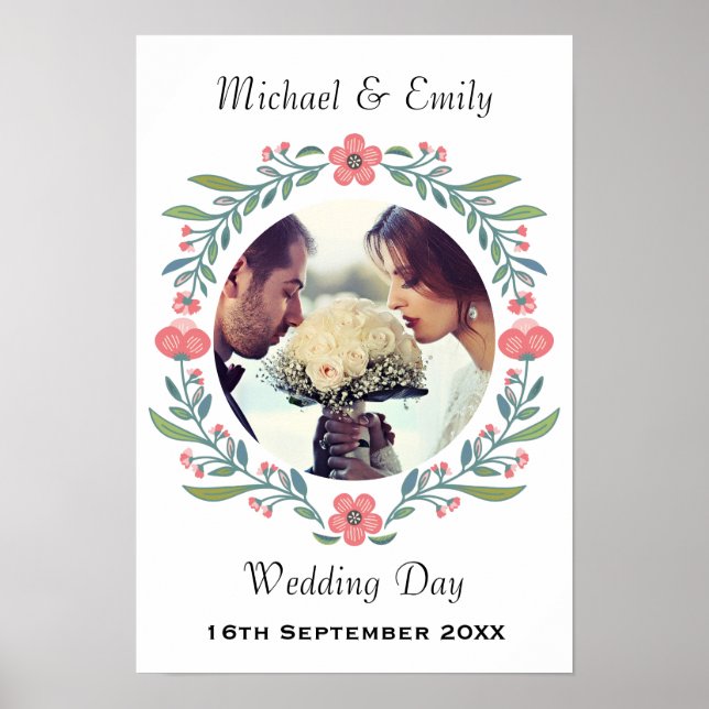 Hübscher Frühling Sommer Hochzeit Blumenkranz Foto Poster (Vorne)