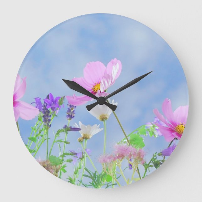 Hübscher Frühlings-wilde Blumen Große Wanduhr (Vorderseite)
