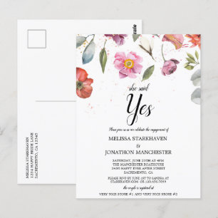 Hübscher Frühlingsfloral Sie sagte Ja Engagement P Postkarte