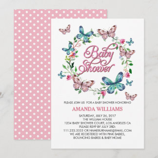 Hübscher Frühlingskreit und Butterfly BABY SHOWER Einladung