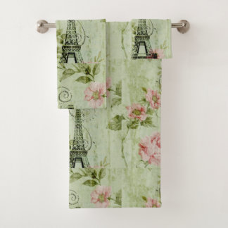 hübscher Frühlingsminzturm, rosa Blumenparis Badhandtuch Set