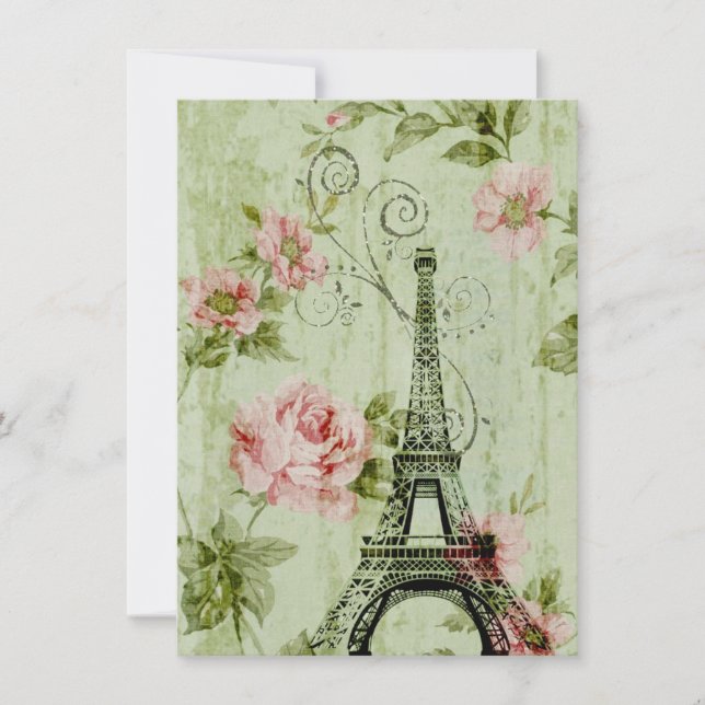 hübscher Frühlingsminzturm, rosa Blumenparis Dankeskarte (Vorderseite)