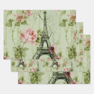 hübscher Frühlingsminzturm, rosa Blumenparis Geschenkpapier Set