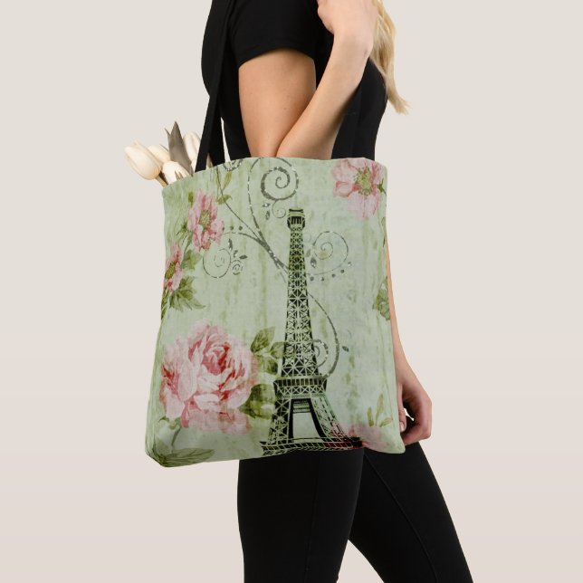 hübscher Frühlingsminzturm, rosa Blumenparis Tasche (Von Nahem)