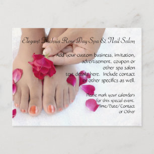 Hübscher Fuchsia Pink Rose Pedikürsalon Einladungspostkarte