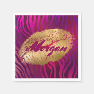 Hübscher Fuchsia Tiger Streifen Gold Lipstick Prin Serviette