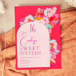 Hübscher Garten fett pinkfarben blumensüß 16 Einladung<br><div class="desc">Feines,  lebendiges Hübsches Gartenrosa,  rot und blau blumensüße 16 Geburtstagsparty mit kühnen,  übergroßen handgemalten abstrakten Blume mit einem eleganten und modernen Buschskript-Schriftart auf fett roten Fuchsia. Ideal für Frühling,  Sommergeburtstag Party!</div>