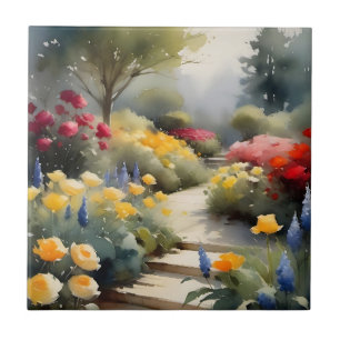 Hübscher Garten mit Rosenblumen Fliese