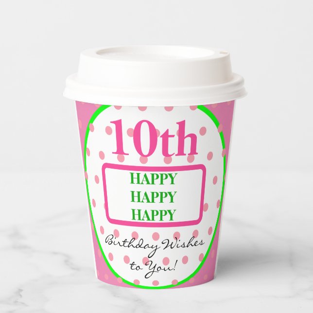 Hübscher Geburtstag Grüne Pink Polka Dots Pappbecher (Vorderseite)