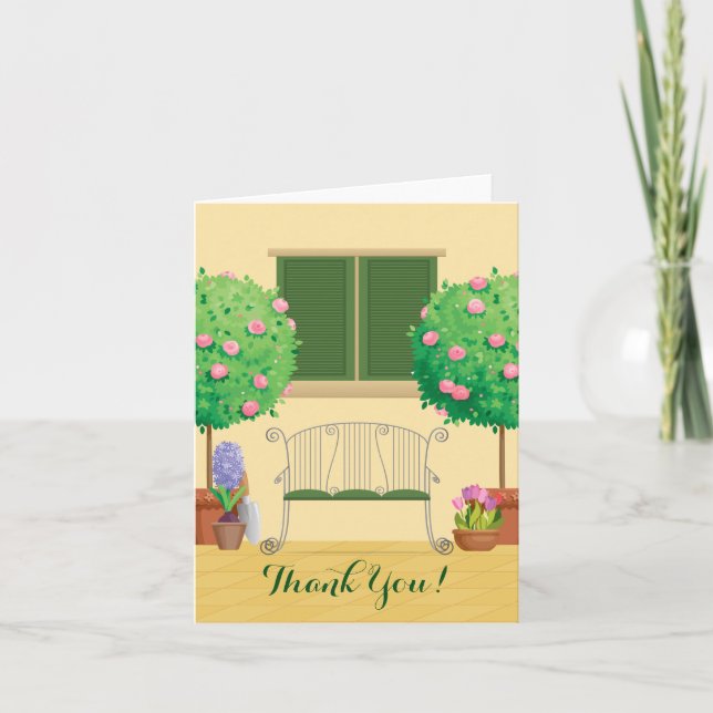 Hübscher gepflasterter Garten und Bank Dankeschön  Dankeskarte (Vorderseite)