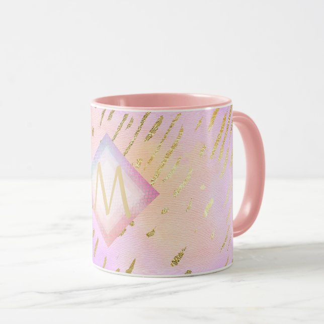Hübscher Girl-Glitzer Rosa Goldfarben Tasse (VorderseiteRechts)