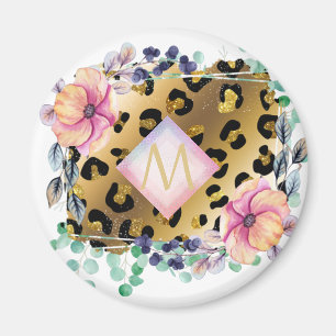 Hübscher Girl Leopard Print Gold Pink Mit Monogram Magnet