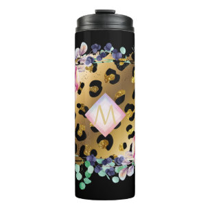 Hübscher Girl Leopard Print Gold Pink Mit Monogram Thermosbecher