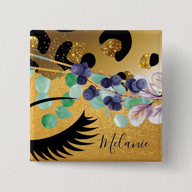 Hübscher Girly Glitzer Gold Animal Print, Glam Button (Vorderseite)