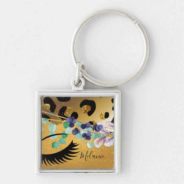 Hübscher Girly Glitzer Gold Animal Print, Glam Schlüsselanhänger (Vorne)
