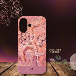 Hübscher Girly Lachs Rosa Blume Marmor iPhone 16 Hülle