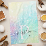 Hübscher Glitzer Holographic Iridescent Girl Geschirrtuch<br><div class="desc">Ein trendiger,  hübscher,  schicker Glitzer-Hintergrund in schönen Pastellfarben. Sie können einfach mit Ihrem eigenen Monogramm und/oder Namen personalisieren.</div>