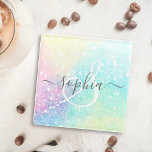 Hübscher Glitzer Holographic Iridescent Girl Glasuntersetzer<br><div class="desc">Ein trendiger,  hübscher,  schicker Glitzer-Hintergrund in schönen Pastellfarben. Sie können einfach mit Ihrem eigenen Monogramm und/oder Namen personalisieren.</div>