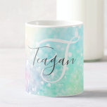Hübscher Glitzer Holographic Iridescent Girl Kaffeetasse<br><div class="desc">Ein trendiger,  hübscher,  schicker Glitzer-Hintergrund in schönen Pastellfarben. Sie können einfach mit Ihrem eigenen Monogramm und/oder Namen personalisieren.</div>