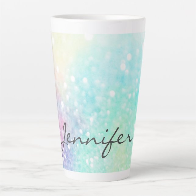 Hübscher Glitzer Holographic Iridescent Girl Milchtasse (Vorderseite)