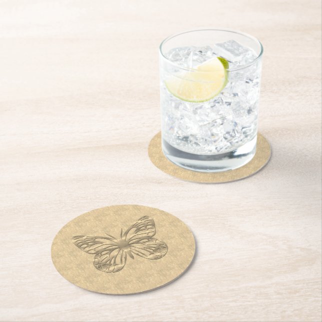 Hübscher Goldbutterflug Runder Pappuntersetzer (Vor Ort)