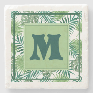 Hübscher grüner Fern-Monogramm-M-Marmor-Stein-Unte Steinuntersetzer