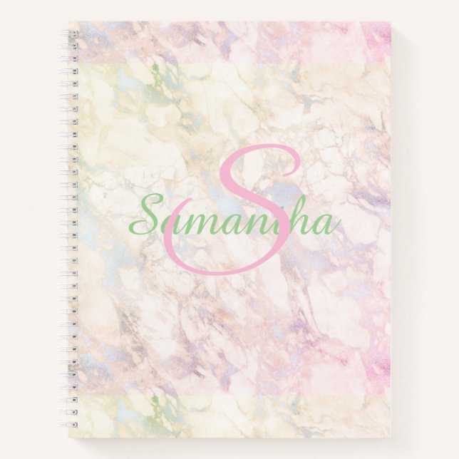 Hübscher grüner Rosa Marmorname Personalisiert Notizbuch (Vorderseite)
