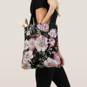 hübscher, gürteliger, rosafarbener schwarzer Blüte Tasche