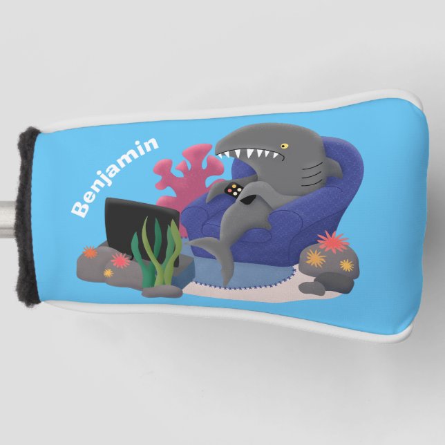 Hübscher Hai beim Fernsehen Cartoon Golf Headcover (Vorderseite)