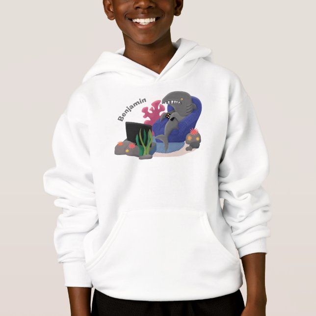 Hübscher Hai beim Fernsehen Cartoon Hoodie (Vorderseite)