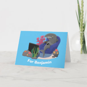 Hübscher Hai beim Fernsehen Cartoon Karte