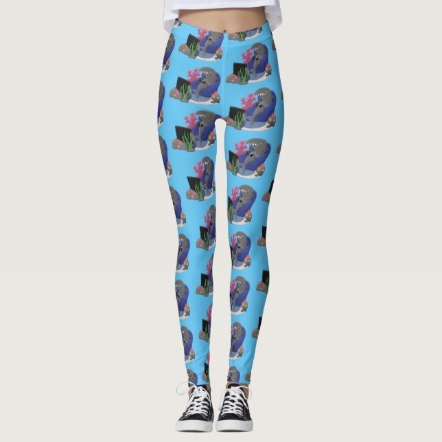 Hübscher Hai beim Fernsehen Cartoon Leggings (Vorderseite)