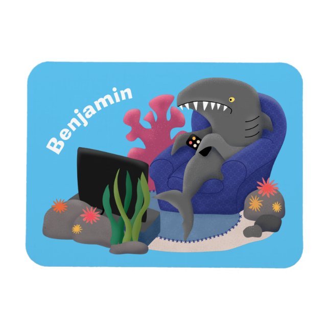 Hübscher Hai beim Fernsehen Cartoon Magnet (Horizontal)