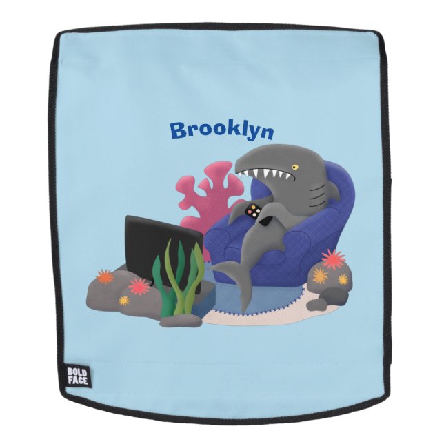 Hübscher Hai beim Fernsehen Cartoon Rucksack (Abnehmbare Front)