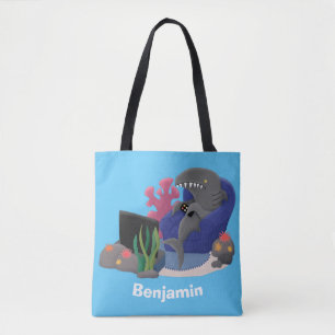 Hübscher Hai beim Fernsehen Cartoon Tasche