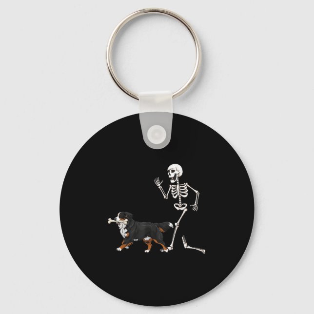 Hübscher Halloween Berner Hund und Skelett Schlüsselanhänger (Vorderseite)