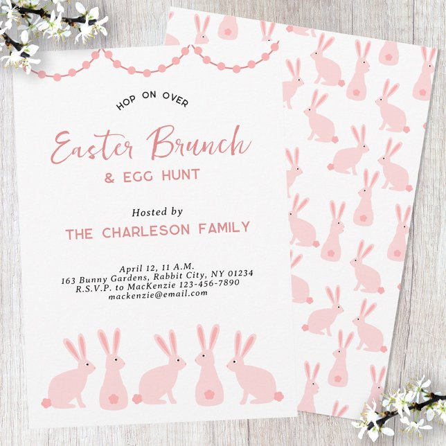 Hübscher Hase Osterbrunch Einladung (Pink Bunny Rabbit Easter Brunch invitation)