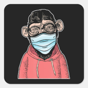Hübscher Hip Hop Affe in Maske Blaue Maske Niedlic Quadratischer Aufkleber