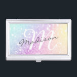 Hübscher holografischer Glitzer Girly Glamour Visitenkarten Dose<br><div class="desc">Dieses farbenfrohe,  bunt-bunt-bunt-bunt-Glitzer-Muster lässt sich einfach mit Ihren individuellen Details personalisieren.</div>