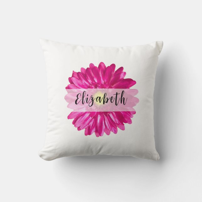 Hübscher Hot Pink Daisy Individuelle Name Kissen (Vorderseite)