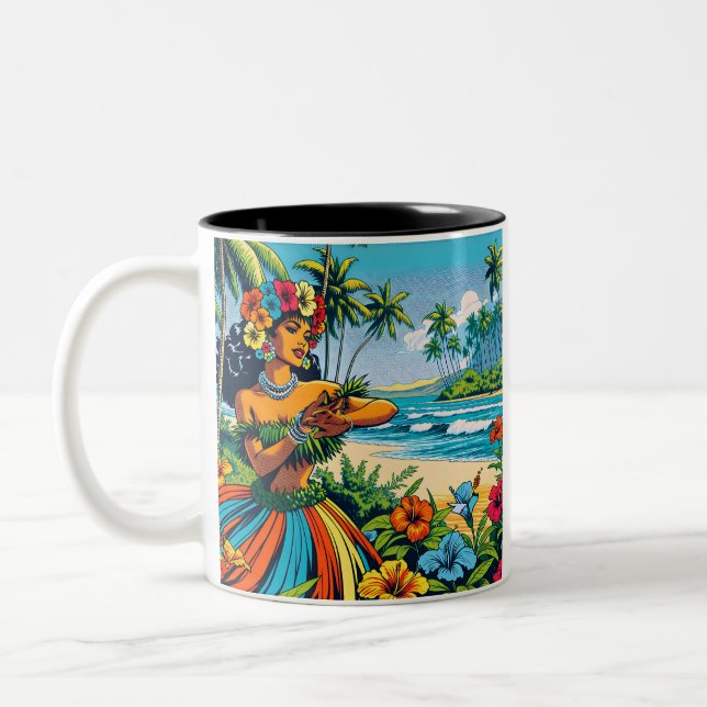 Hübscher Hula Dancer auf den Hawaiianischen Inseln Zweifarbige Tasse (Links)
